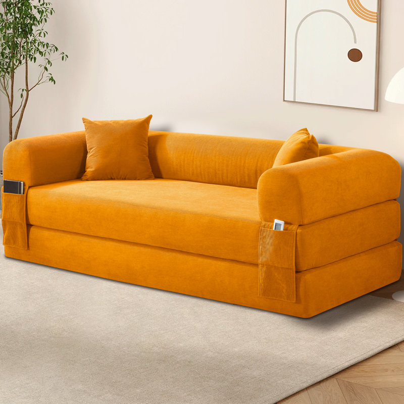 Boneless Convertible Sleeper Sofa Bed with Cylindrical Pillow, Corduroy Folding Mattress Couch, Floor Sofa Sofa-in-a-Box, No Installation & Easy to Transport, Deep Seat