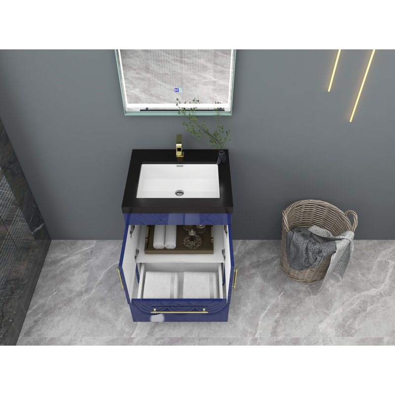 Ensemble de meuble-lavabo simple 24 po Camodeca, Or mat, Bleu nuit brillant