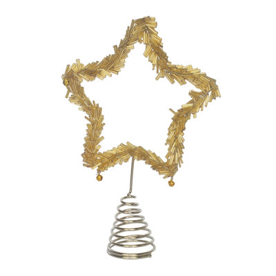 Décoration pour sommet de sapin étoile en perles de verre avec accents de fer et grelots