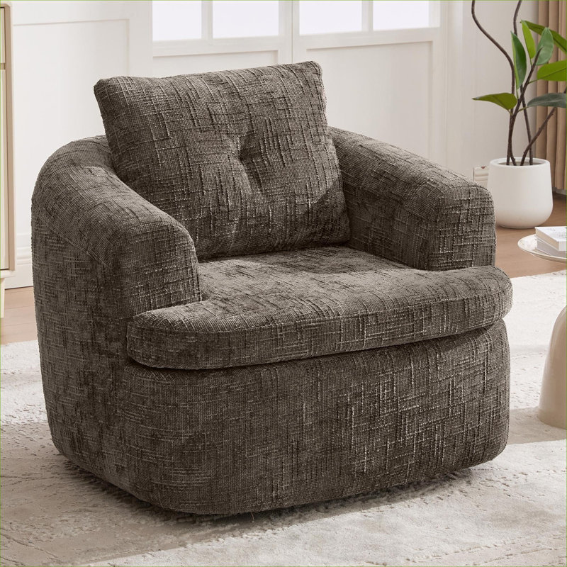 Fauteuil d'appoint touffeté tonneau pivotant à 360 ° en chenille de ton brun pour salon, Vert