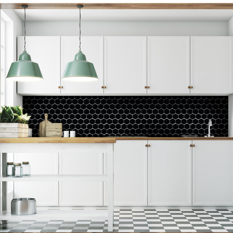 12'' W x 12'' L PVC Peel and Stick Mosaic Tile, Black