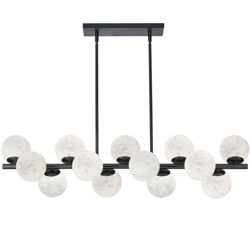 Luminaire suspendu horizontal Jarman - Albâtre, 13 lumières, Noir mat, H 48 po x l 40 po x P 11 po