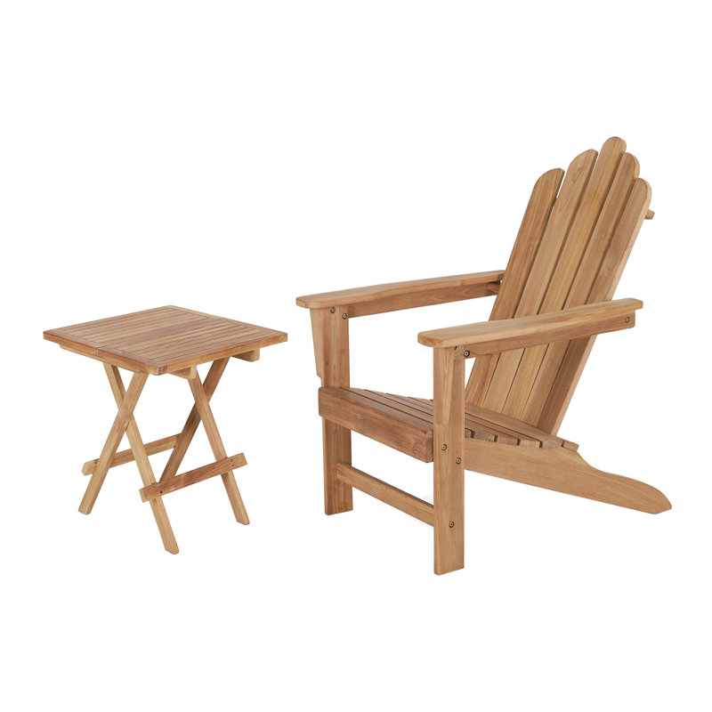  Ensemble de 2 chaises Adirondack d'extérieur Grade A en teck (1 chaise + 1 table d'appoint)