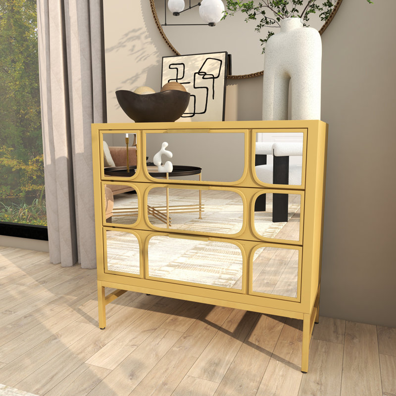 Armoire en bois Clell Glam, Noir, Or