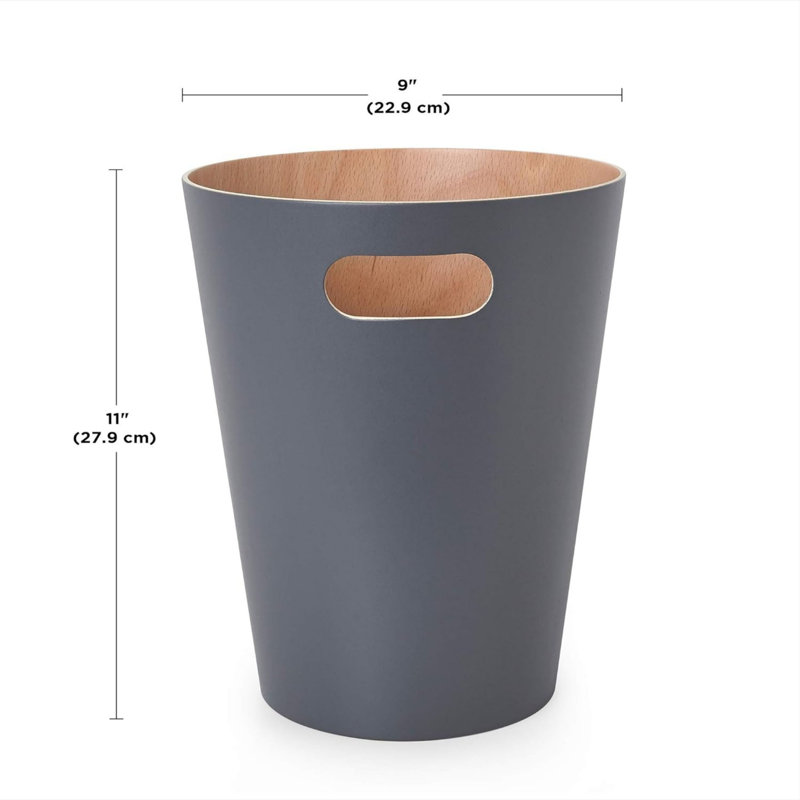 2-Gallon Modern Wooden Trash Can Wastebasket Dark Grey