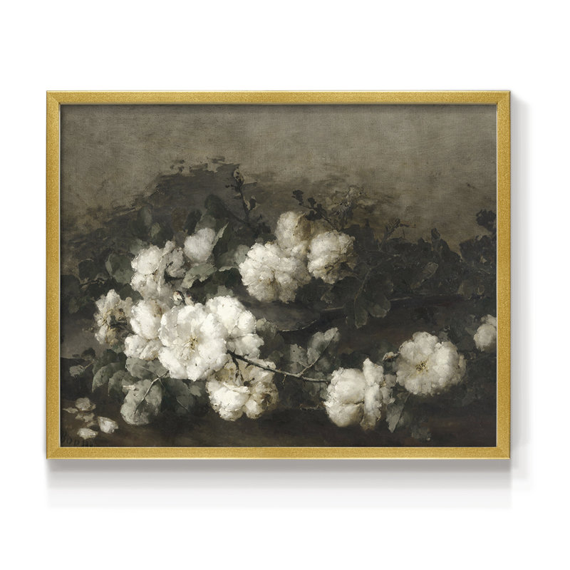 Motif floral rétro - impression encadrée, H 11 po x l 14 po, Doré