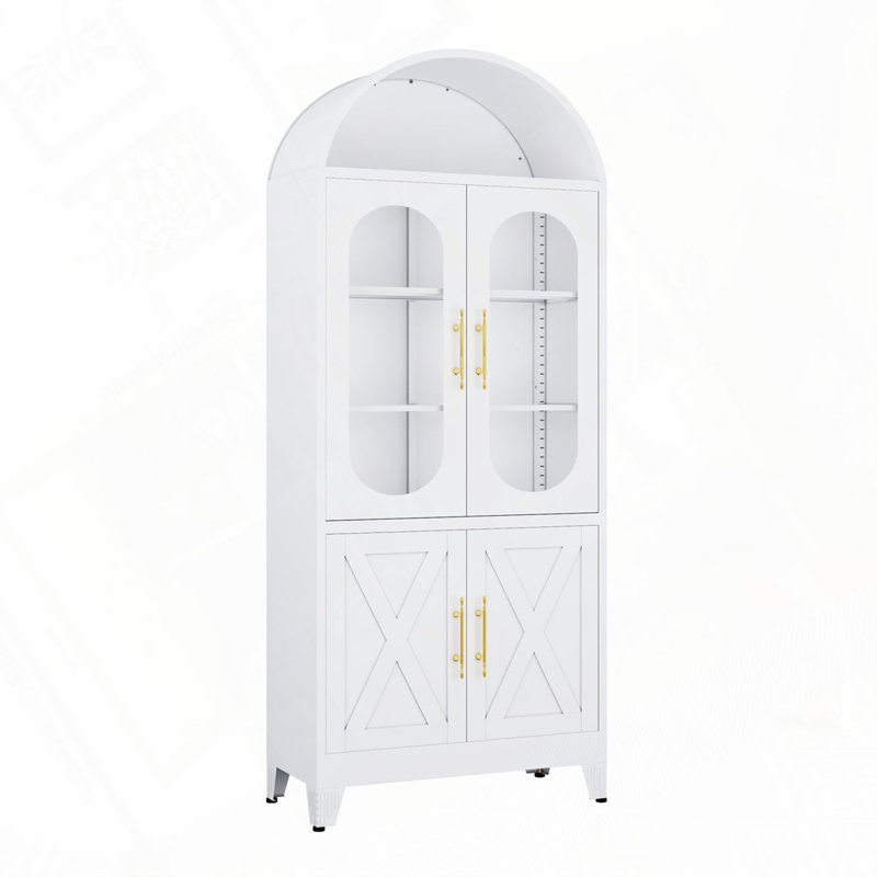 73-Inch (Approximately 185.4 Cm) High-Metal Arched Kitchen Food Cabinet, Modern Farmhouse Chinese Storage Cabinet, With Glass Doors And Adjustable Shelves, Multi-Functional Cabinet Suitable For Kitchen, Dining Room And Bathroom