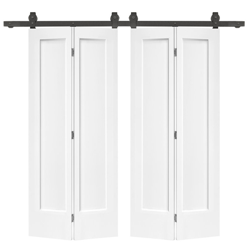 48 po X 80 po Porte de grange double pliante en panneau de fibres à densité moyenne apprêté 1 panneau avec ensemble de quincaillerie coulissante | Idée de cadeau