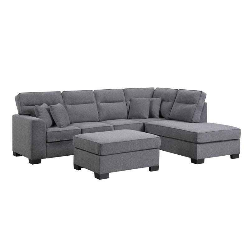 Canapé modulaire en L avec méridienne et repose-pieds, canapé d'angle moderne en tissu avec méridienne réversible pour le salon