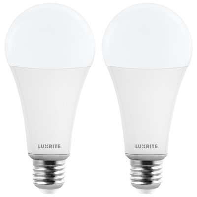 LUXRITE A23 LED Light Bulb, E26 Base, 33W, 4000 Lumens, Dimmable, 2700K Warm White, CRI80, 120V, Damp Rated, Shatter-Proof, UL Listed 2 Pack