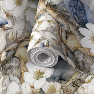 Peler et coller le papier de contact avec papier peint Élégant jardin caché Oiseaux en fleurs Botanique décoratif auto-adhésif et amovible 24 po x 118 po (60 x 300 cm)