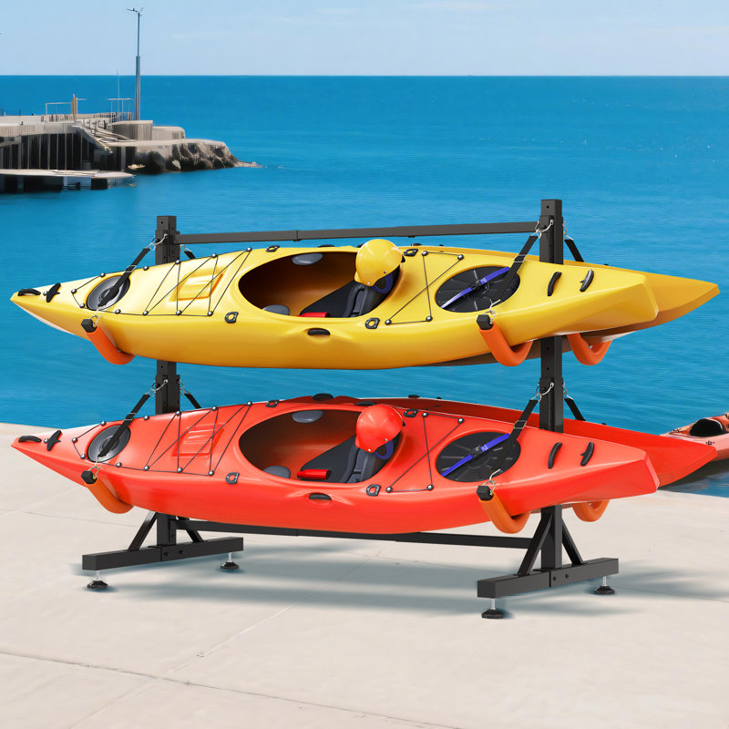 Support de rangement autoportant pour 4 kayaks Leeara, support à largeur réglable avec base stable, 8 cordes élastiques, manchons en tube EVA, pour le garage intérieur et extérieur