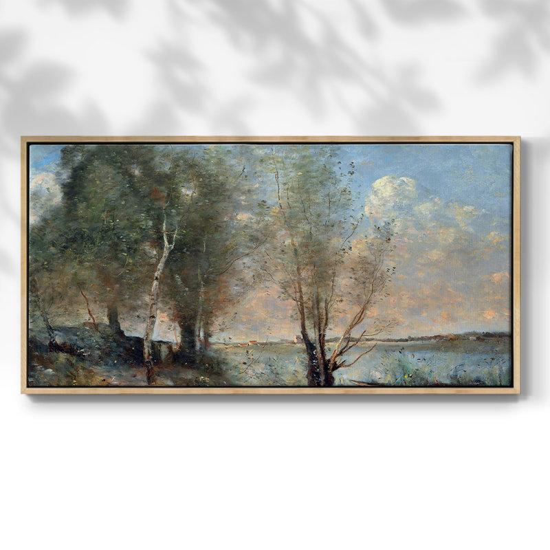 Parmi les roseaux - Toile tendue avec châssis encadré - Prêt à être accroché, H 25 po x l 49 po, Naturel