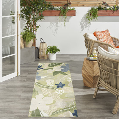 Juno 2' x 6' Green Blue Tropical Rug