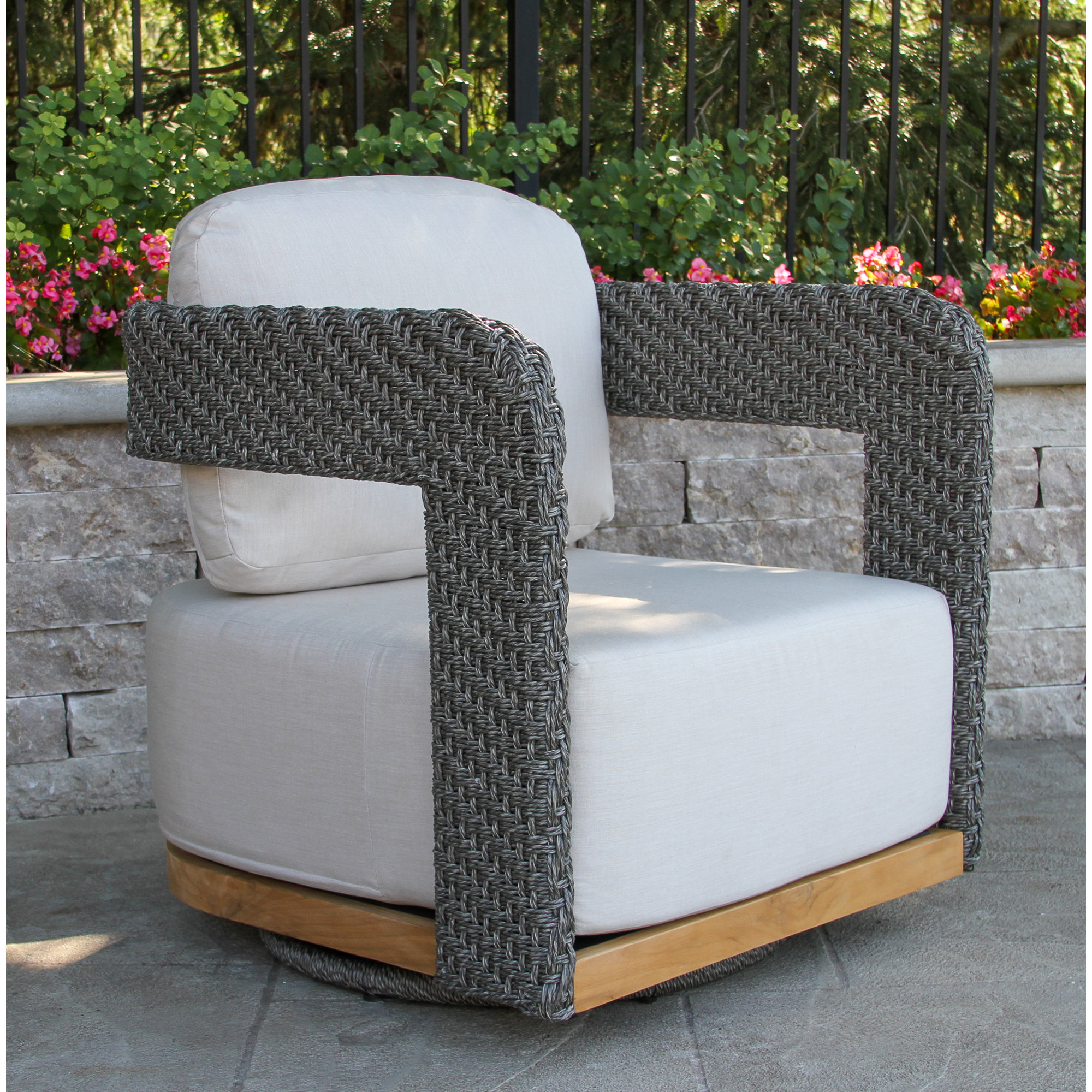 Estate Teak & Wicker Outdoor Swivel Lounge Chair with Sunbrella Cushions