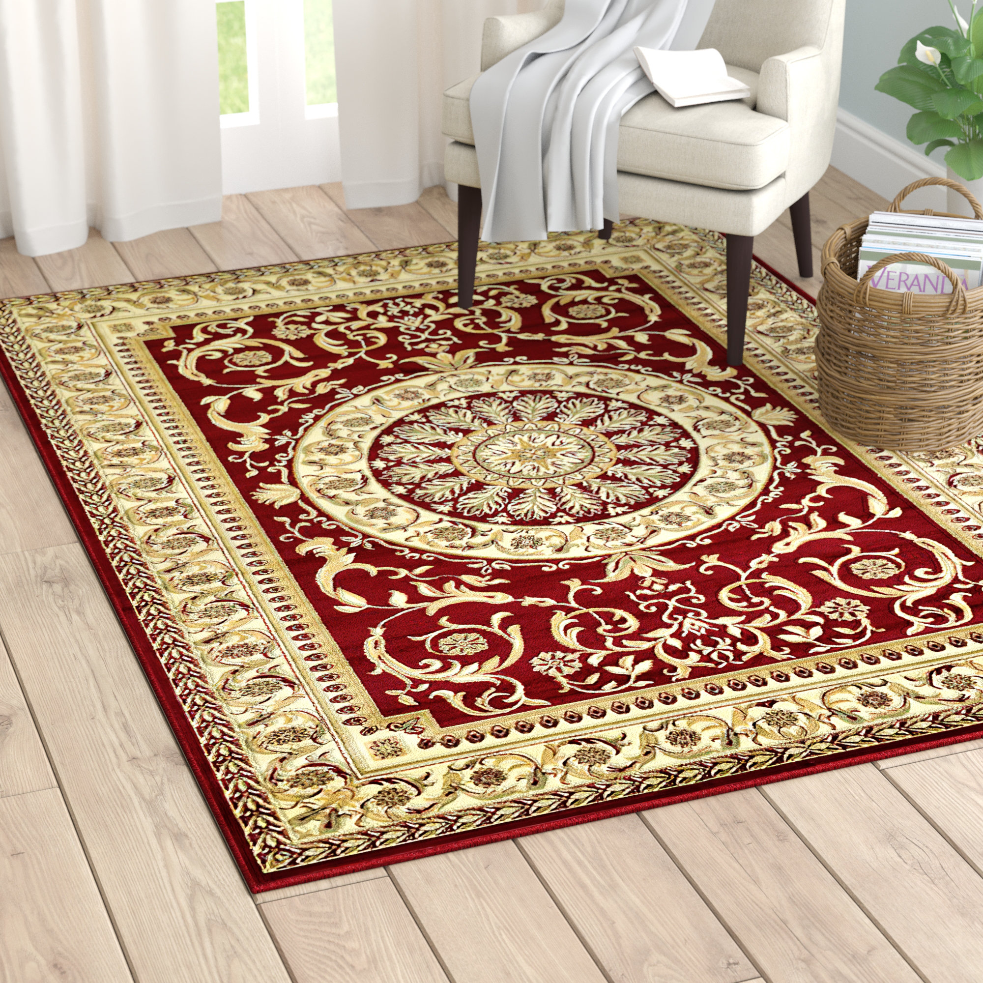 Akhira Floral Hand Tufted Wool/Cotton Area Rug in Light Blue/Rust Lark Manor Rug Size: Round 6