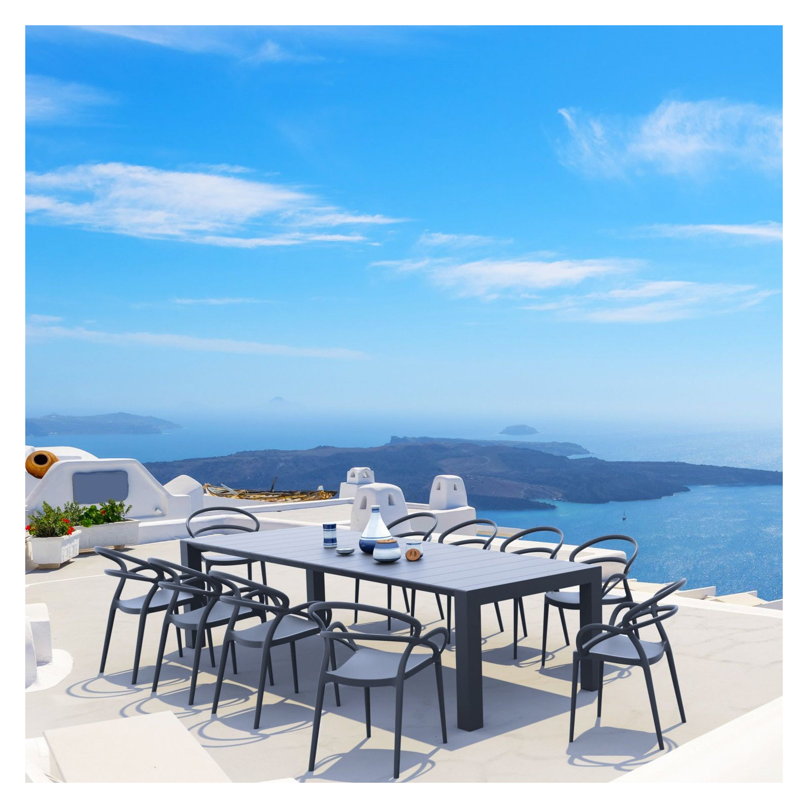 Farrah Stacking Patio Dining Armchair, Dark Gray