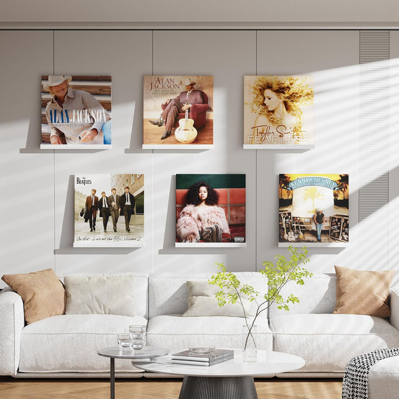 Support mural de rangement pour disque vinyle 6 pièces, présentoir à bois 12 po pour salon, blanc, White