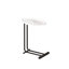 C-shaped side table in white, modern wood top with metal frame design for sofa and bedside placement-114039279