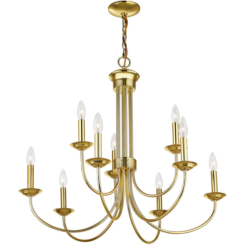Polished Brass 9-Light Candle Style Chandelier