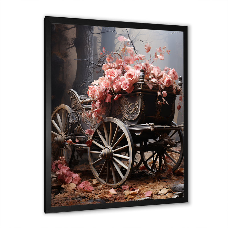 Romantisme, voiture de mariage rose II, Cadre simple noir, H 32 po x l 16 po x P 1 po