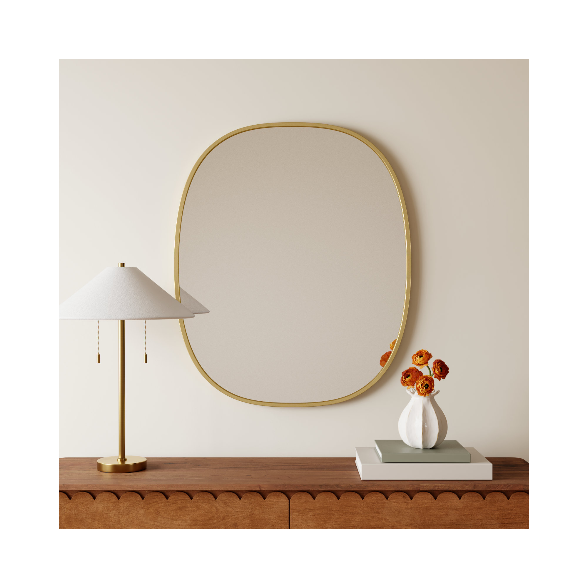 Sabine Metal Curved Oval Wall Mirror, 36" x 30", Brass