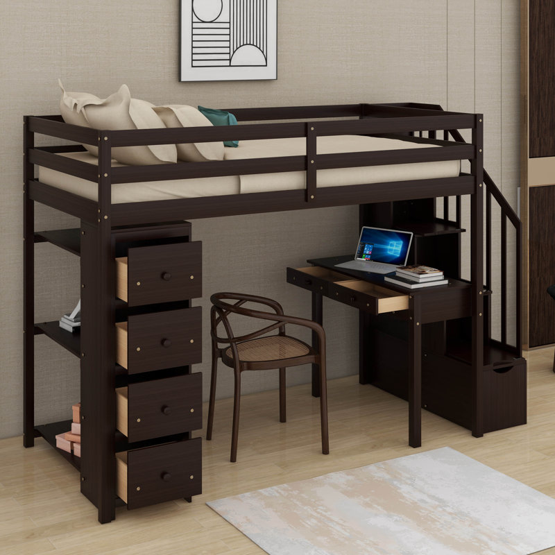 Latitude Run® Twin Loft Bed With Drawers,Desk And Stairs - Wayfair Canada