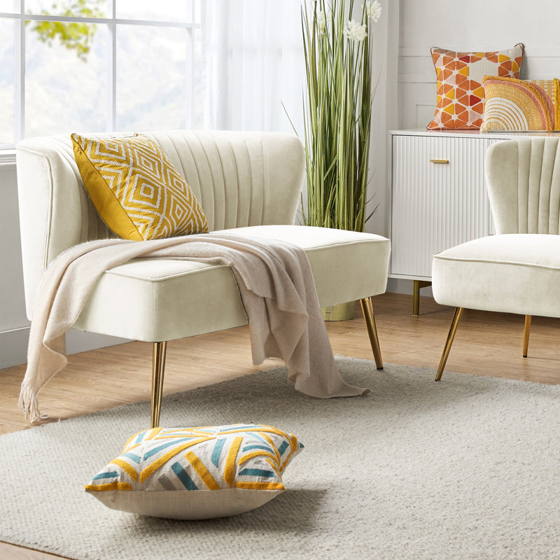 Euclid 47" Velvet 2-Seat Armless Loveseat, Ivory
