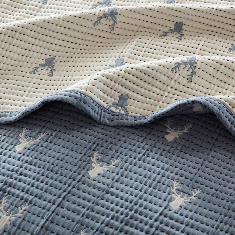 3 PCS Coverlet Set, Blue, Queen Coverlet + 2 Standard Shams