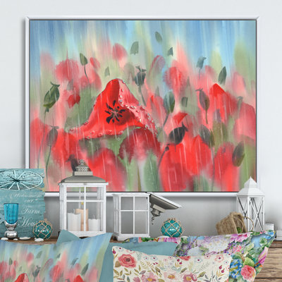 Coquelicots rouges sous la pluie - reproduction sur toile