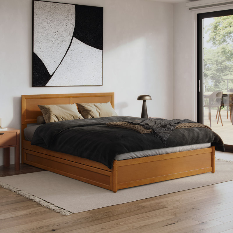 Astley Wood Platform Bed with Panel Footboard and Trundle, Queen, Light Toffee