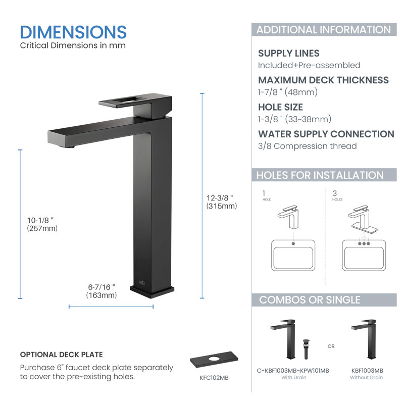 Cube Single-handle Bathroom Faucet, Matte Black, With Pop Up Drain