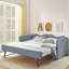 Lit de jour rembourré Gingham avec couchette coulissante, rangement latéral et structure en bois massif pour enfants et chambres d'amis-328520561-328520563