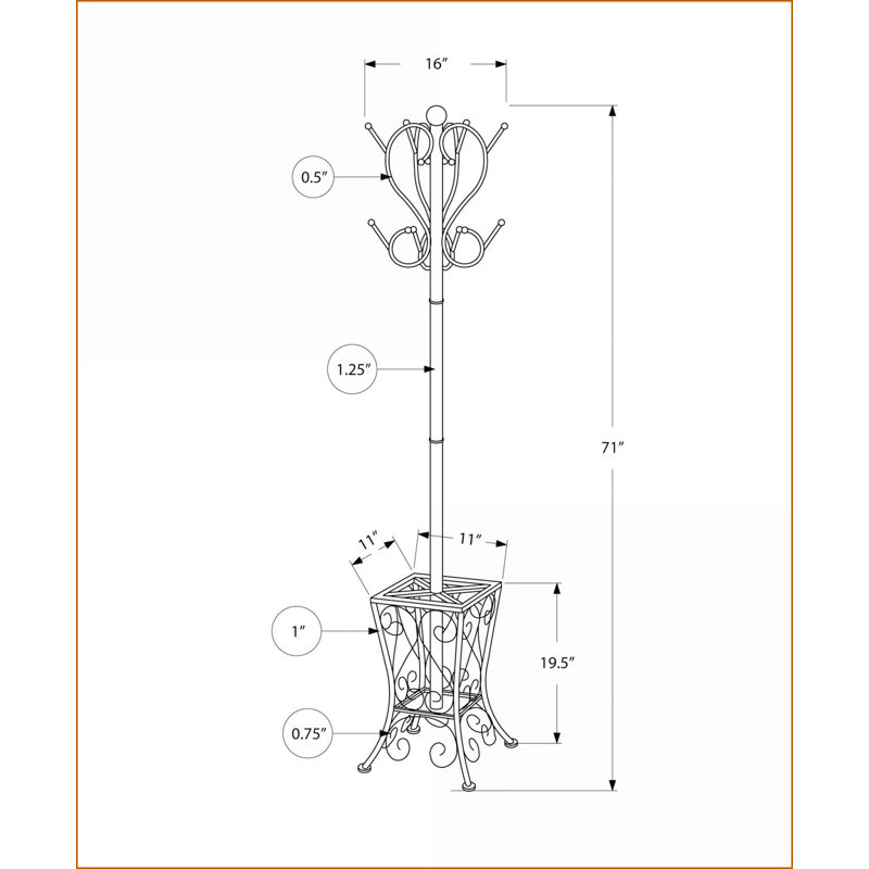 Coat Racks Free Standing with 8 Hooks &amp; Umbrella Holder, 71"H Transitional Black Metal | Black | Metal
