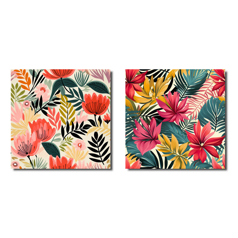 Motif de jungle, feuilles de palmier I - ensemble d'art mural sur toile Jungle, Toile tendue, H 16 po x l 33 po x P 1 po