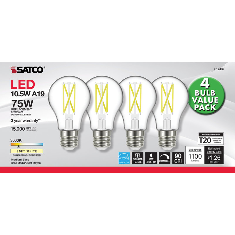 10.5 Watt Clear LED Bulb, 3000K