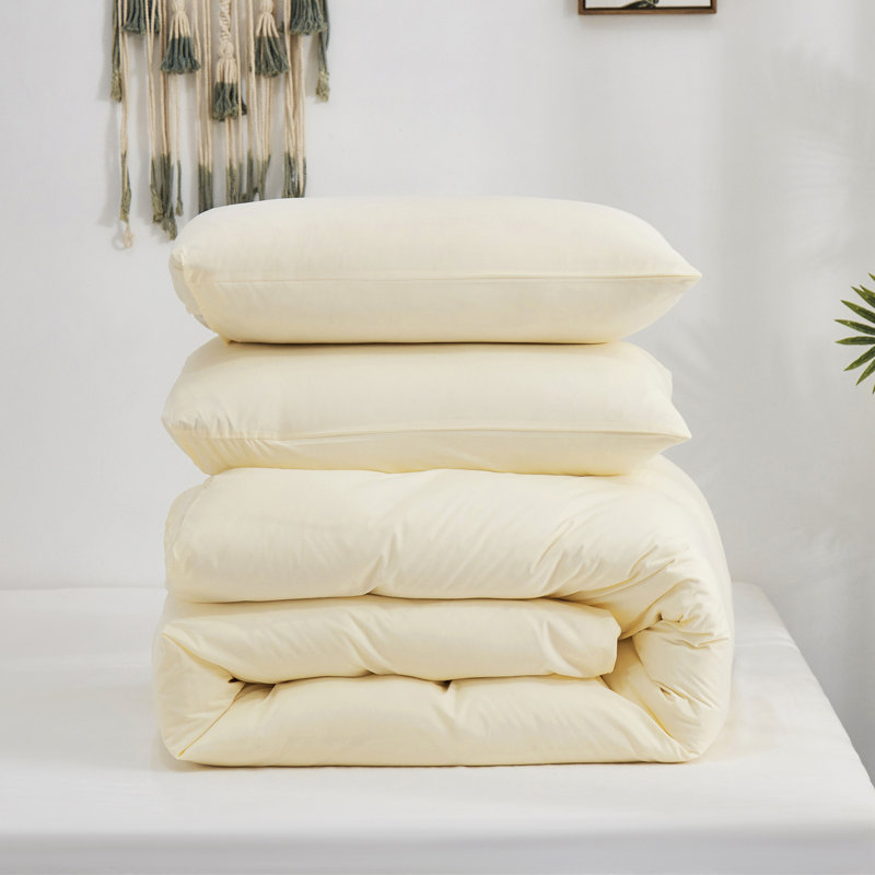 Solid Color Comforter Light Color 3 PCs Bedding Set Pure Color Bed Comforter Set, Queen Comforter + 2 Pillowcases