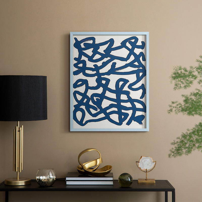 Abstrait, encadré, prêt à accrocher , Bleu, H 20 po x l 16 po