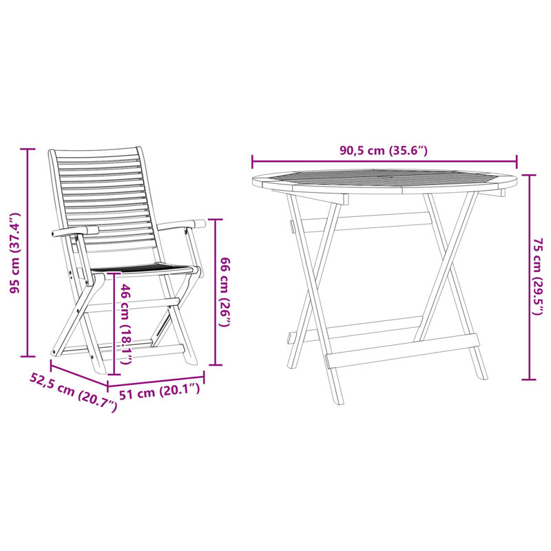 Round 3 - Piece 4 - Person 90.5Cm L Outdoor Table Set