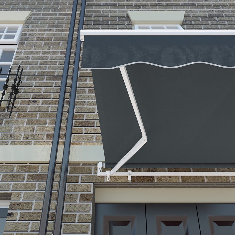 Brayden Studio 450cm W x 300cm D Retractable Awning Patio Garden Canopy Angle Adjustable, Grey