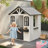 45"W x39"D Outdoor Wooden Playhouse For Kids, Outdoor Garden Pretend Play Games, Adventure Cottage, With Working Door, Windows, Service Station, Flowers Pot Holders-108534456