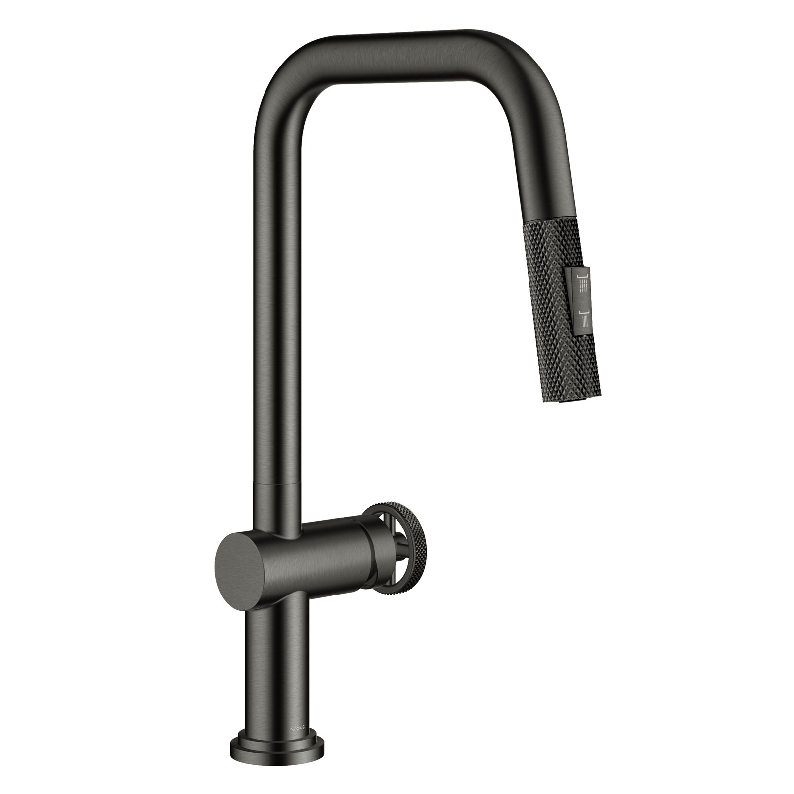 Urbix Industrial Pull-Down Single Handle Kitchen Faucet, Black Stainless
