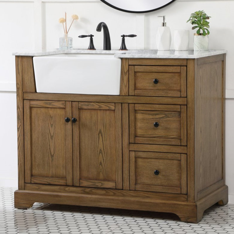 Pardue 42'' Single Bathroom Vanity with Marble Top, Driftwood