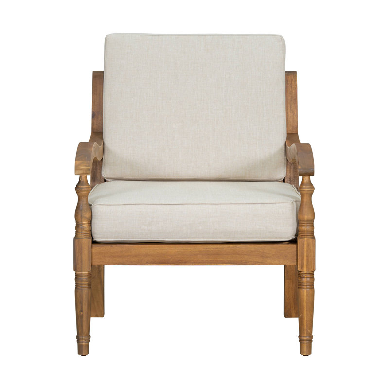 Fauteuil de patio d'extérieur en acacia avec coussins, finition club en bois avec tissu