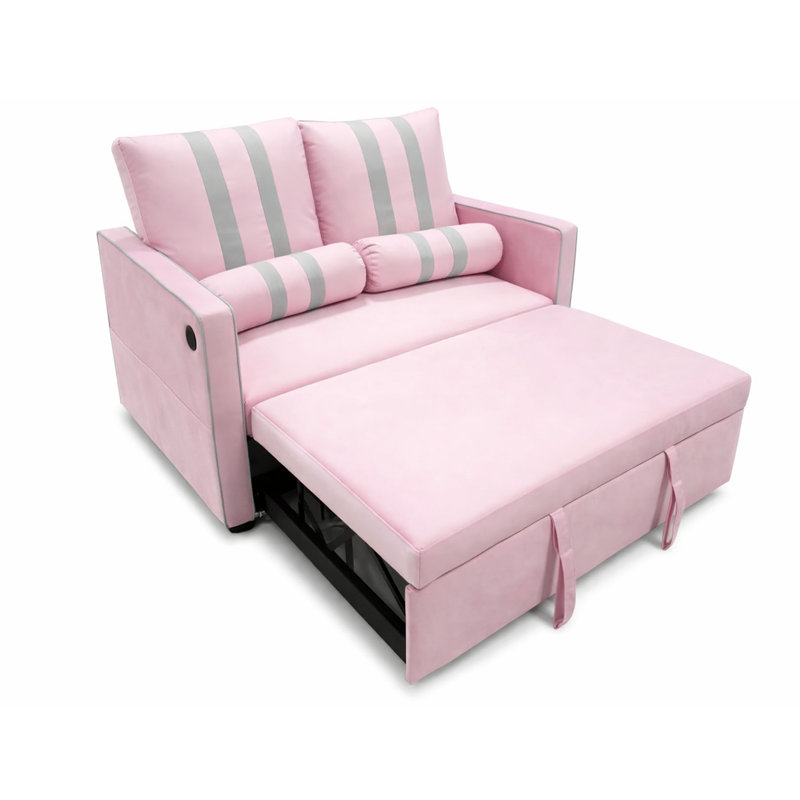 Canapé-lit coulissant 2 places, canapé-lit convertible avec port de charge USB sur l'accoudoir, poche de rangement latérale élastique, dossier réglable à 3 niveaux, rembourrage en mousse haute densité, assemblage facile