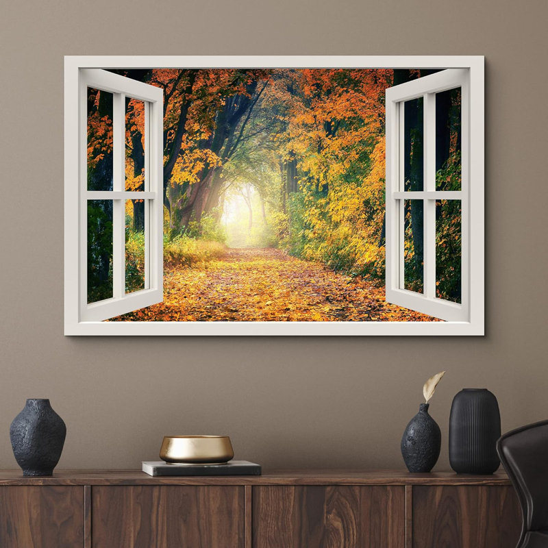 «Window View Path Through Autumn Fall Forest Park Nature Images Scenic Landscape» sur toile, H 24 po x l 36 po