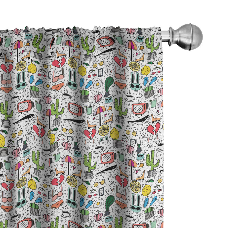 Doodle Semi-Sheer Rod Pocket Curtain Panels, 28" x 84"