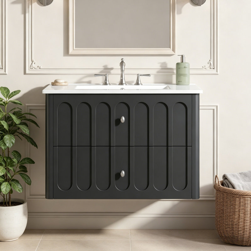 Meuble-lavabo flottant moderne 30 po, Noir