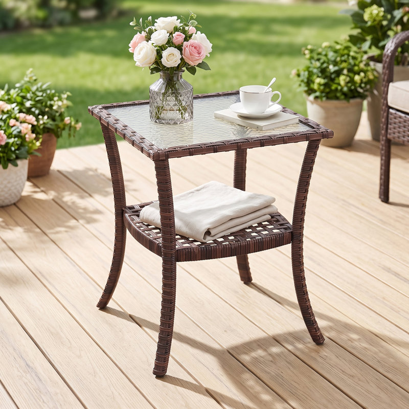 Houa Square Metal Outdoor Side Table , 18'' in. W 18'' in. D, Brown