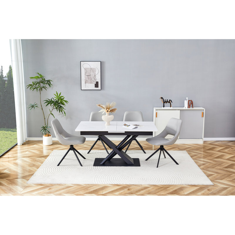 Ensembles de table de salle à manger peu encombrants avec table en MDF extensible et chaises en cuir de qualité supérieure